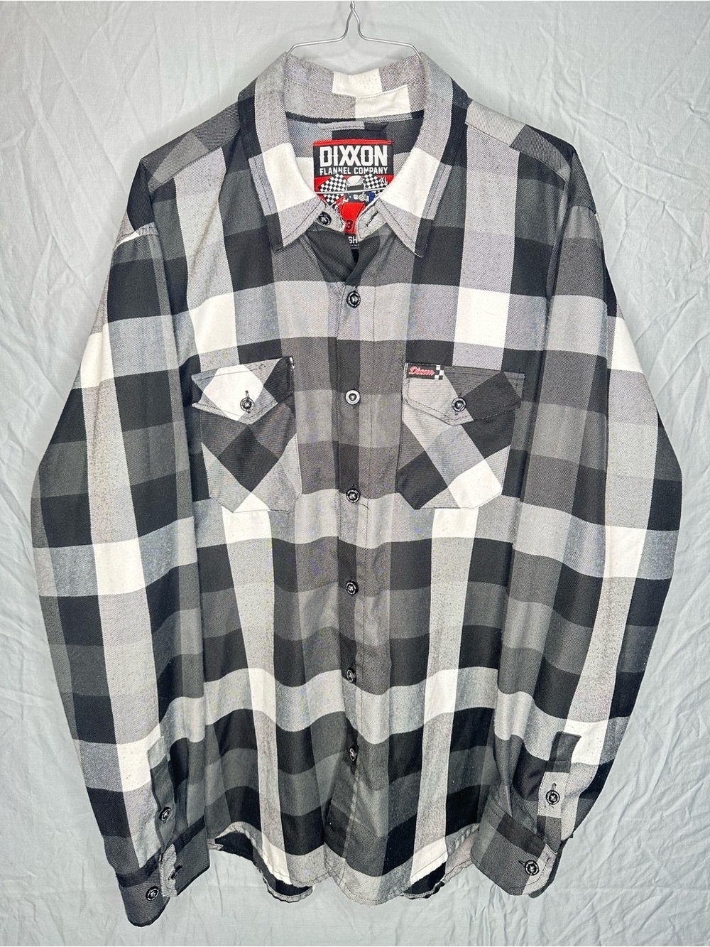 Dixxon Flannel Company Finish Line Plaid Button Up Shirt Gray Black White XL